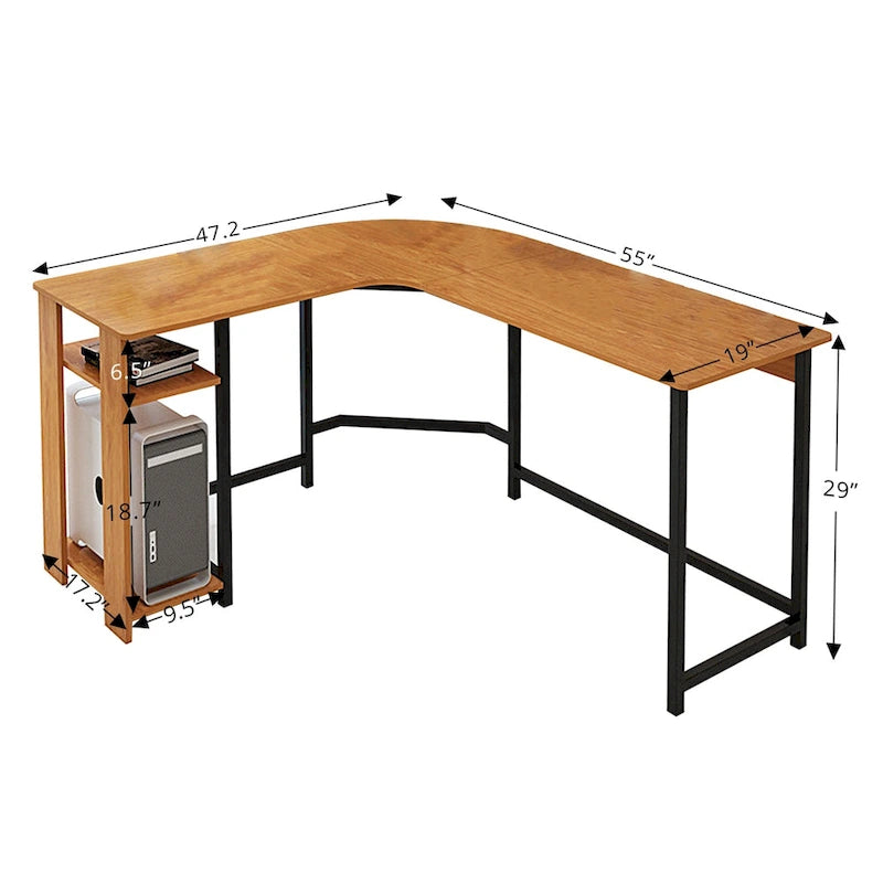 Bureau de jeu moderne en L avec cadre en bois et noir pour bureau à domicile