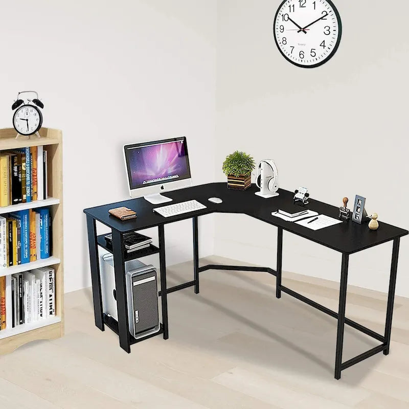Bureau de jeu moderne en L avec cadre en bois et noir pour bureau à domicile