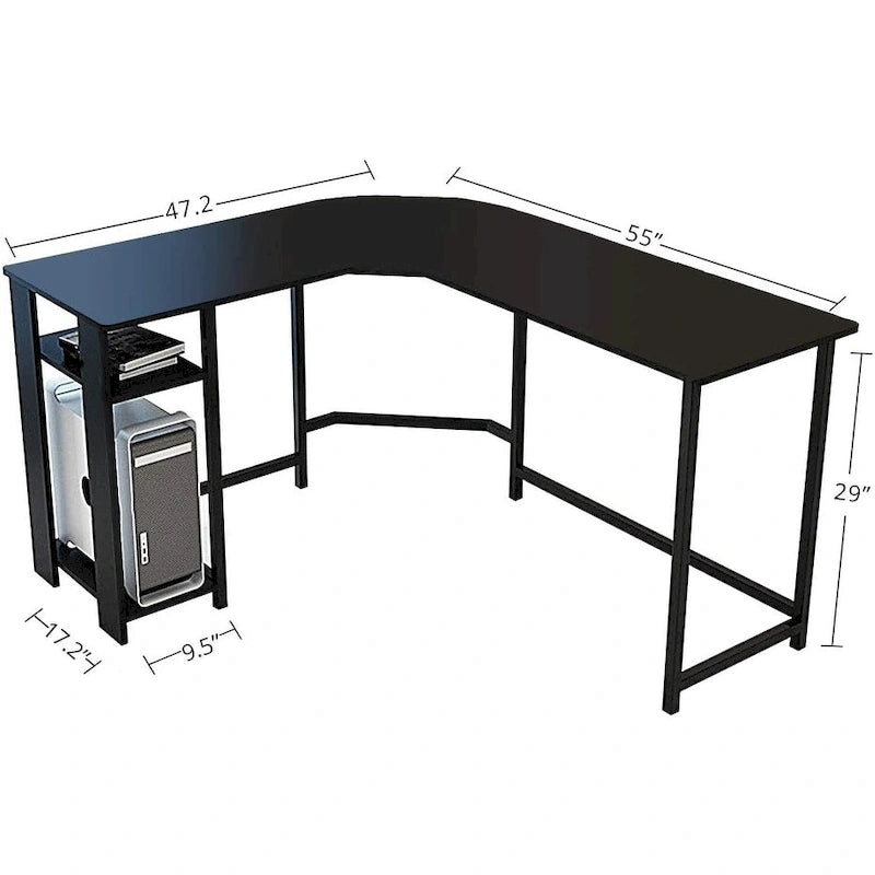 Bureau de jeu moderne en L avec cadre en bois et noir pour bureau à domicile