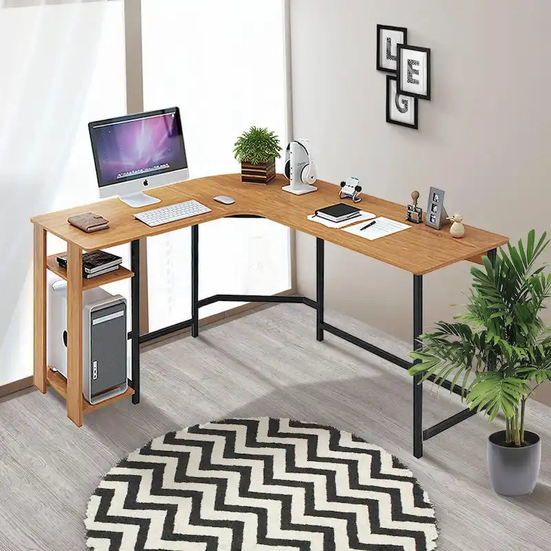 Bureau de jeu moderne en L avec cadre en bois et noir pour bureau à domicile