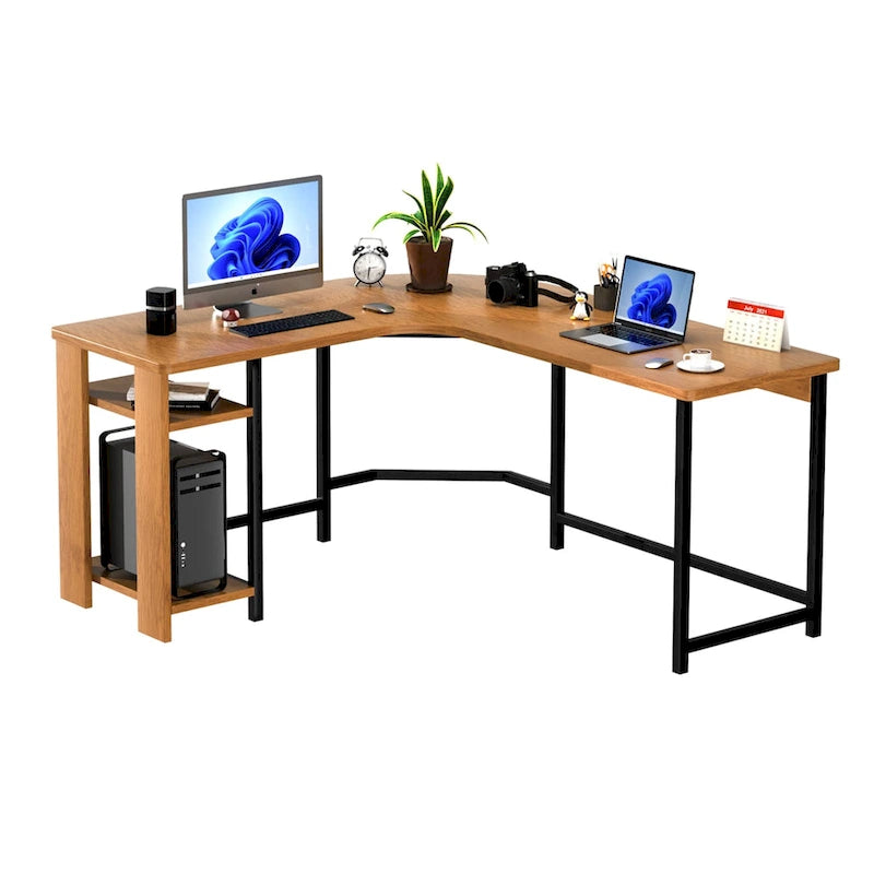 Bureau de jeu moderne en L avec cadre en bois et noir pour bureau à domicile