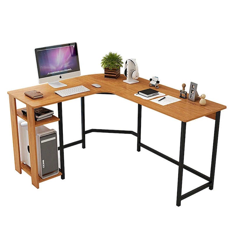 Bureau de jeu moderne en L avec cadre en bois et noir pour bureau à domicile
