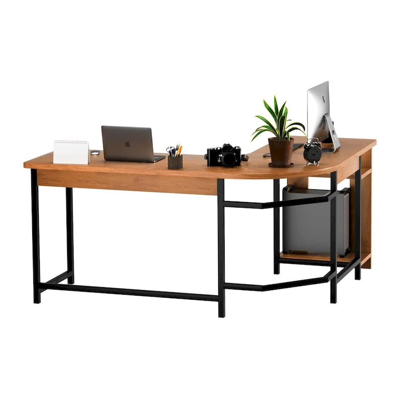 Bureau de jeu moderne en L avec cadre en bois et noir pour bureau à domicile