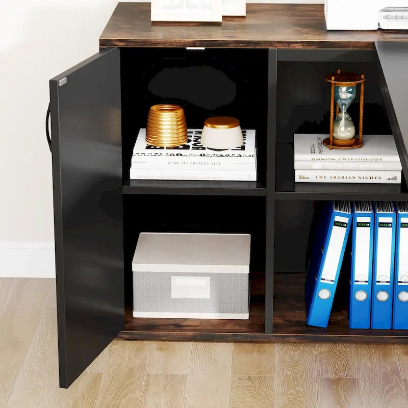 Bureau de direction de 180 cm, bureau en L avec armoire et étagères pour bureau à domicile