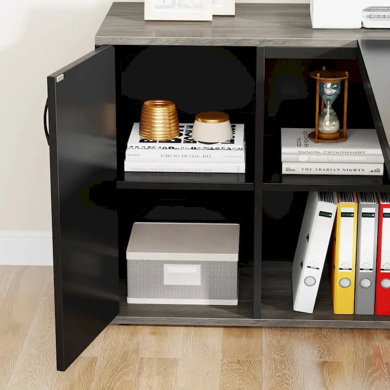 Bureau de direction de 180 cm, bureau en L avec armoire et étagères pour bureau à domicile