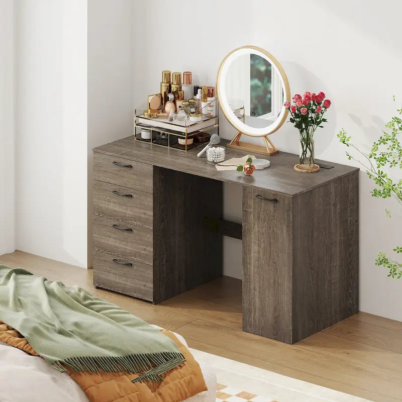 Bureau à Domicile 135 cm avec Ports USB, Prises et Tiroirs de Rangement