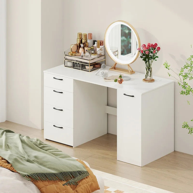 Bureau à Domicile 135 cm avec Ports USB, Prises et Tiroirs de Rangement