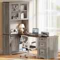 Bureau d'angle avec rangement et tiroirs Moasis Farmhouse pour ordinateur
