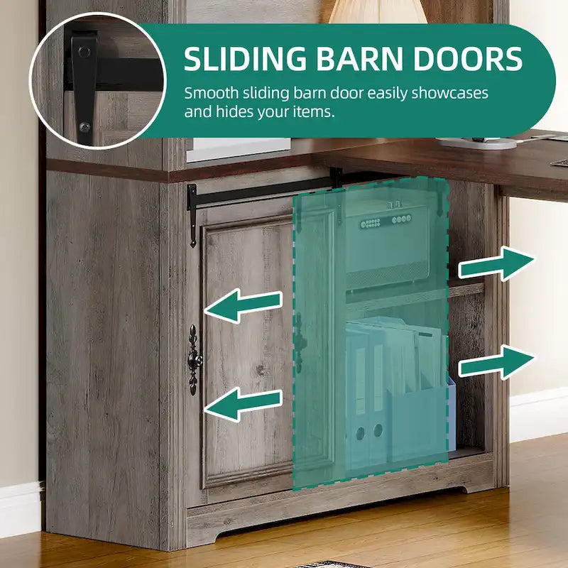 Bureau d'angle avec rangement et tiroirs Moasis Farmhouse pour ordinateur