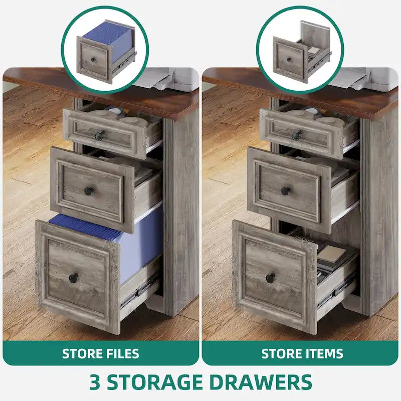 Bureau d'angle avec rangement et tiroirs Moasis Farmhouse pour ordinateur