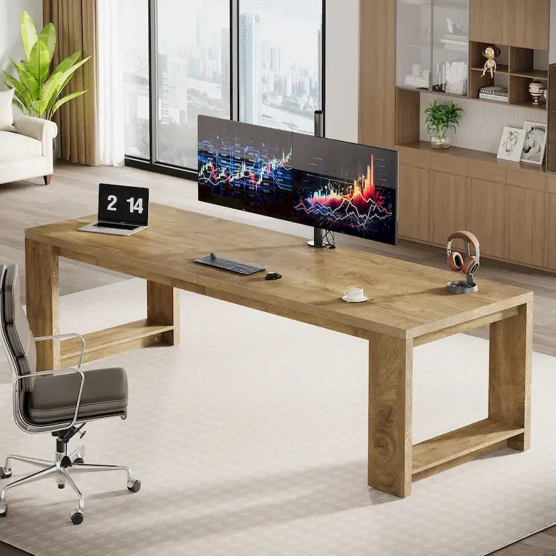 Bureau pour 2 personnes, bureau extra long de 218 cm, poste de travail double avec bureau d'ordinateur