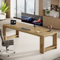 Bureau pour 2 personnes, bureau extra long de 218 cm, poste de travail double avec bureau d'ordinateur