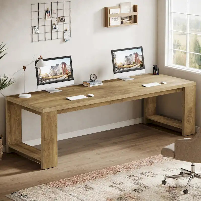 Bureau pour 2 personnes, bureau extra long de 218 cm, poste de travail double avec bureau d'ordinateur