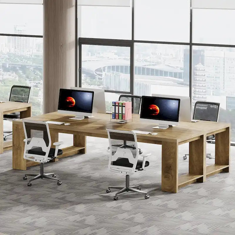 Bureau pour 2 personnes, bureau extra long de 218 cm, poste de travail double avec bureau d'ordinateur