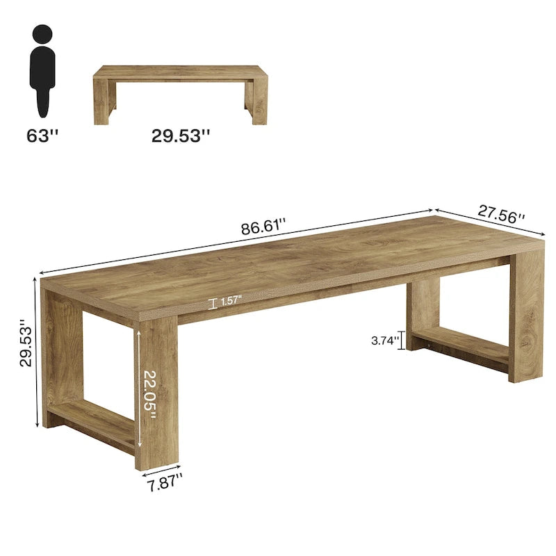 Bureau pour 2 personnes, bureau extra long de 218 cm, poste de travail double avec bureau d'ordinateur