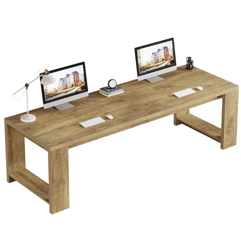 Bureau pour 2 personnes, bureau extra long de 218 cm, poste de travail double avec bureau d'ordinateur