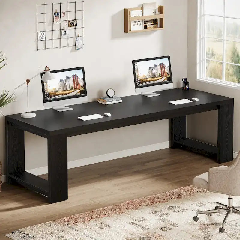 Bureau pour 2 personnes, bureau extra long de 218 cm, poste de travail double avec bureau d'ordinateur