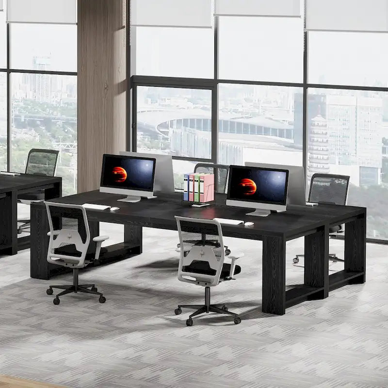 Bureau pour 2 personnes, bureau extra long de 218 cm, poste de travail double avec bureau d'ordinateur