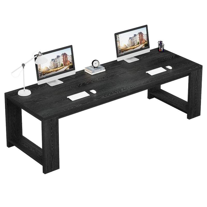 Bureau pour 2 personnes, bureau extra long de 218 cm, poste de travail double avec bureau d'ordinateur