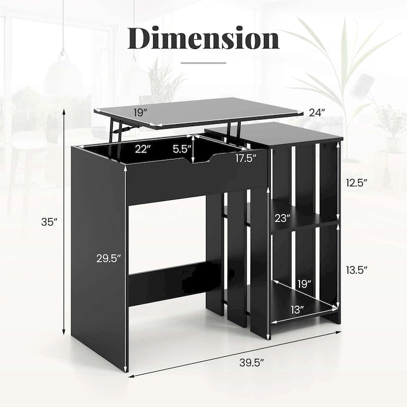 Bureau d'ordinateur à plateau relevable Costway, bureau debout avec compartiments cachés – Voir détails