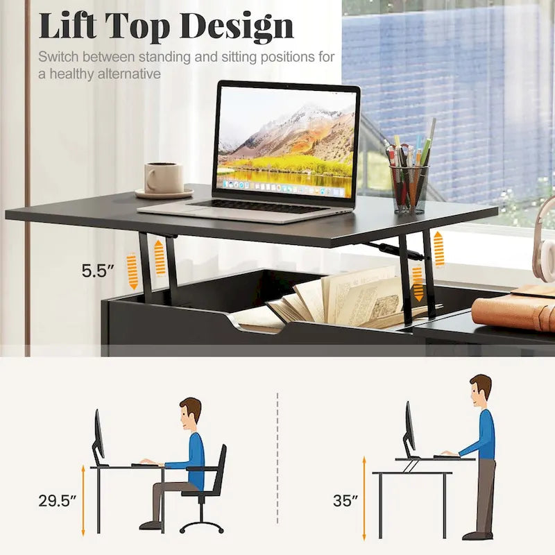 Bureau d'ordinateur à plateau relevable Costway, bureau debout avec compartiments cachés – Voir détails