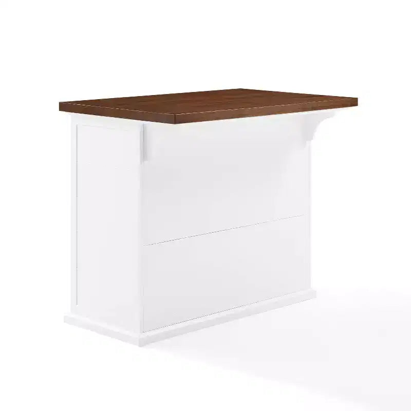 Îlot de cuisine Bartlett Wood Top Blanc/Noyer : Style traditionnel, Étagères réglables, Chariot de rangement