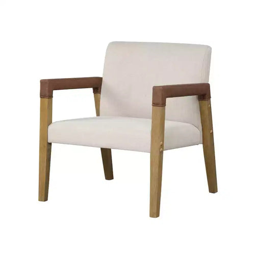 Fauteuil d'appoint 30 po en bois et similicuir, rembourré, marron clair brossé/lin/châtaigne