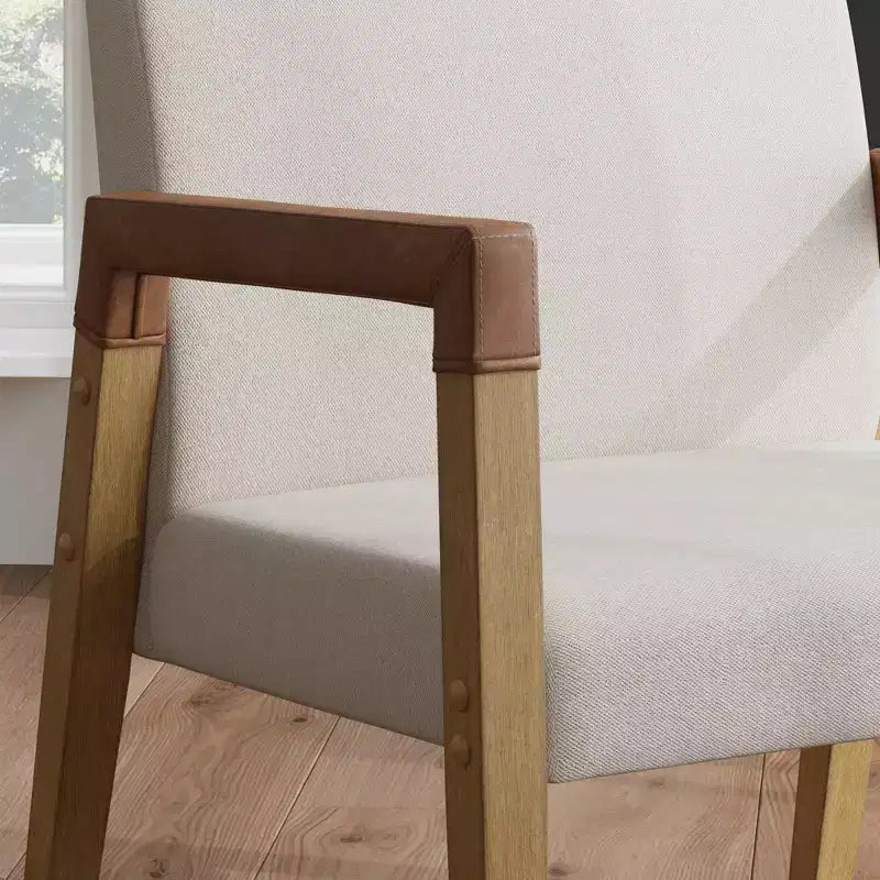 Fauteuil d'appoint 30 po en bois et similicuir, rembourré, marron clair brossé/lin/châtaigne
