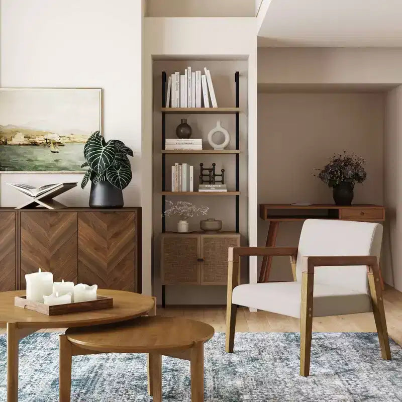Fauteuil d'appoint 30 po en bois et similicuir, rembourré, marron clair brossé/lin/châtaigne