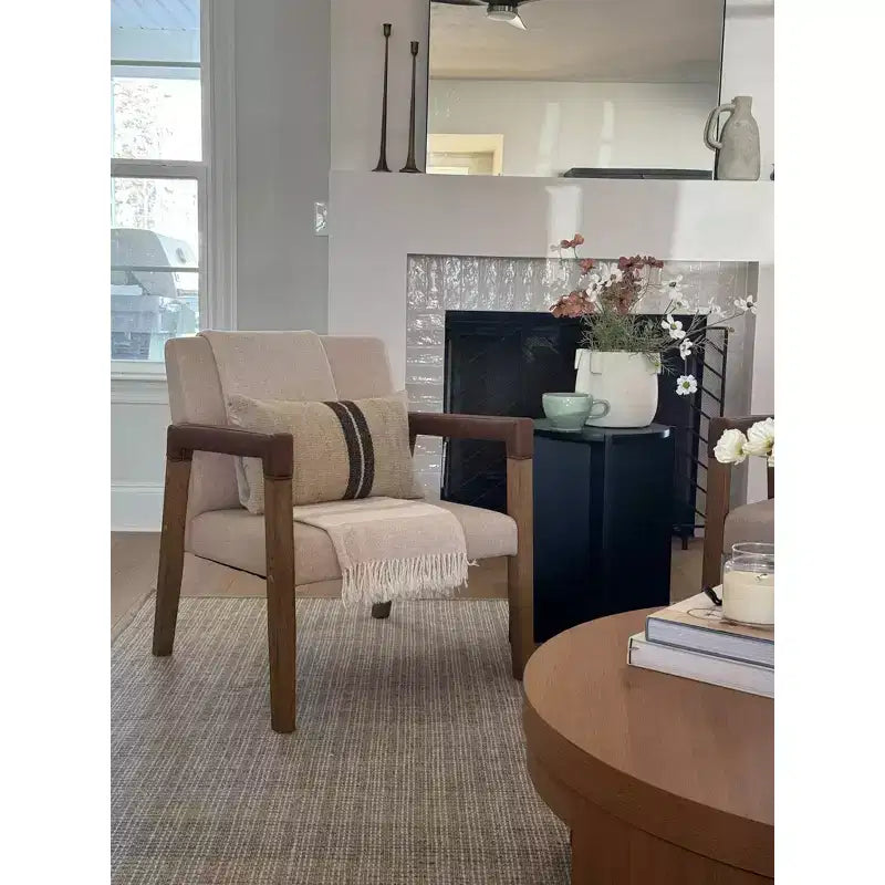 Fauteuil d'appoint 30 po en bois et similicuir, rembourré, marron clair brossé/lin/châtaigne