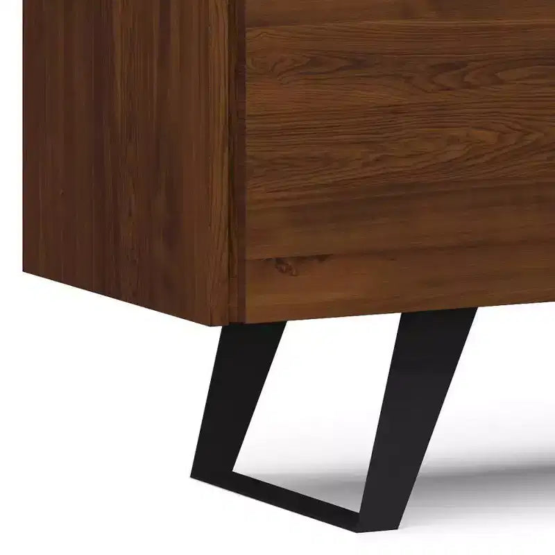 Meuble TV Mitchell : pieds métalliques robustes, rangement multimédia, gestion des câbles