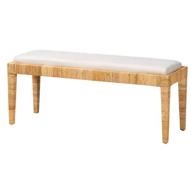 Banc en bois d'acajou et de rotin Sofia Blanc/Marron naturel : Fait main, Aucun assemblage requis