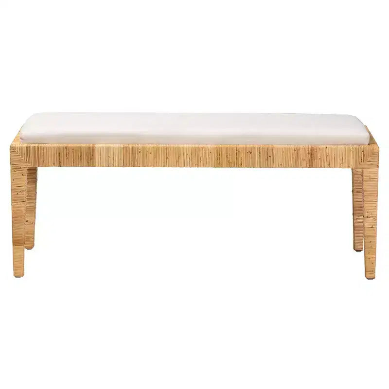 Banc en bois d'acajou et de rotin Sofia Blanc/Marron naturel : Fait main, Aucun assemblage requis
