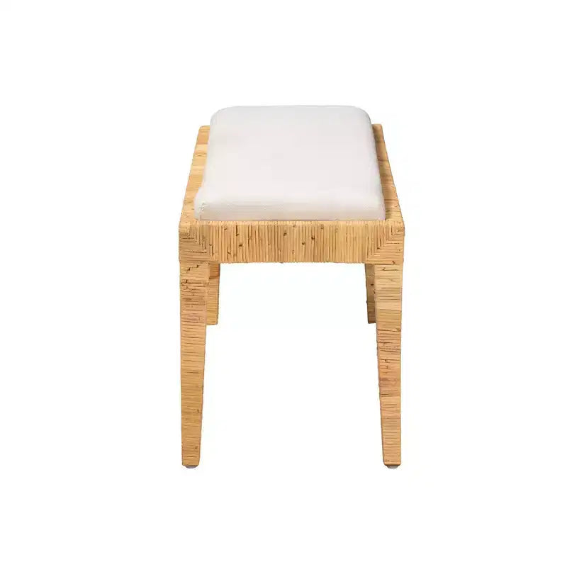Banc en bois d'acajou et de rotin Sofia Blanc/Marron naturel : Fait main, Aucun assemblage requis