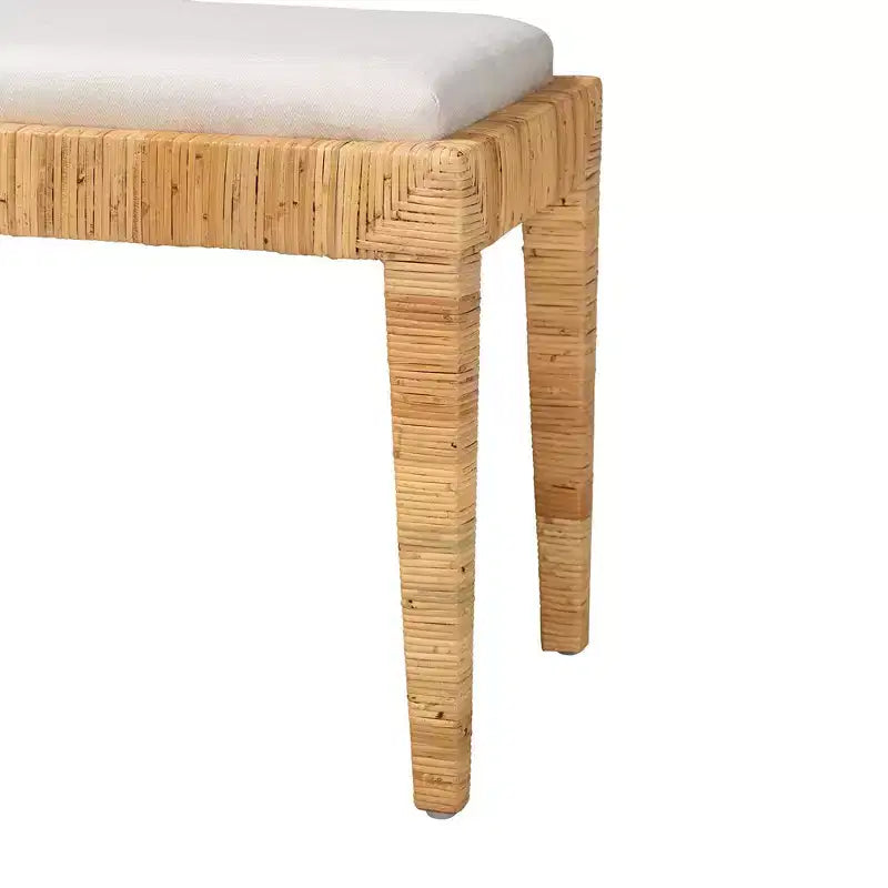 Banc en bois d'acajou et de rotin Sofia Blanc/Marron naturel : Fait main, Aucun assemblage requis