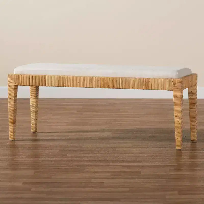 Banc en bois d'acajou et de rotin Sofia Blanc/Marron naturel : Fait main, Aucun assemblage requis