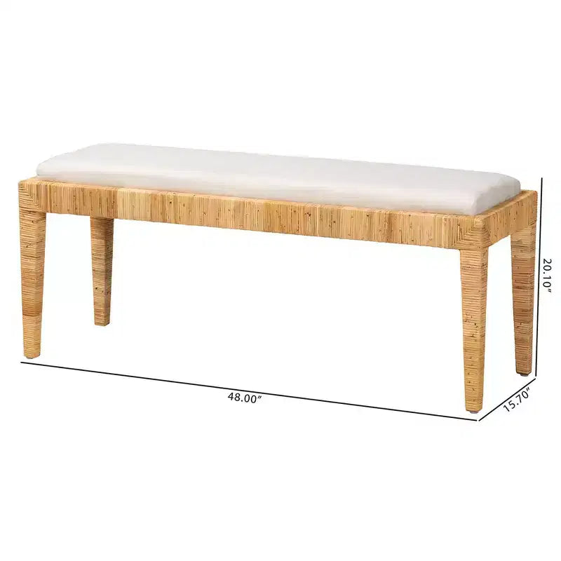 Banc en bois d'acajou et de rotin Sofia Blanc/Marron naturel : Fait main, Aucun assemblage requis