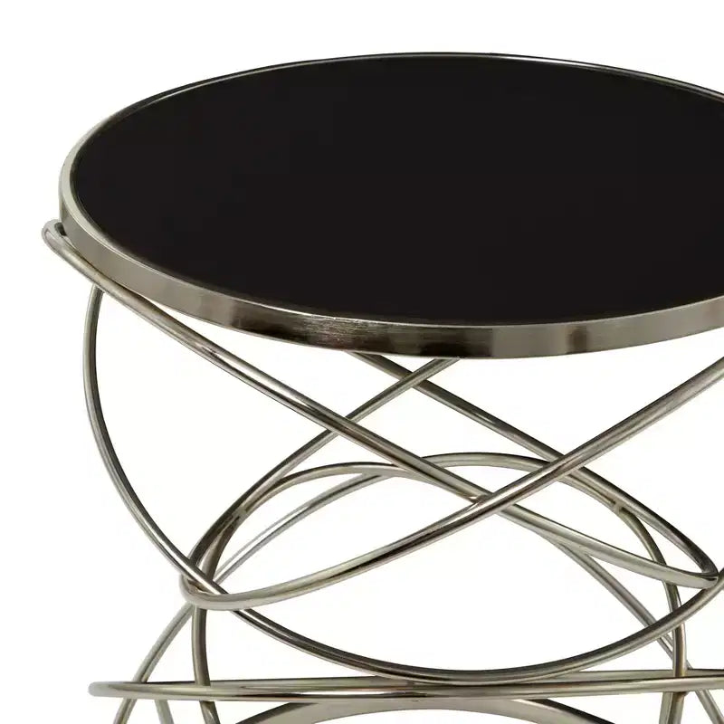 Table d'appoint contemporaine en marbre, anneau ouvert, argent - Olivia & May : Aucun assemblage, utilisation en intérieur, forme ronde