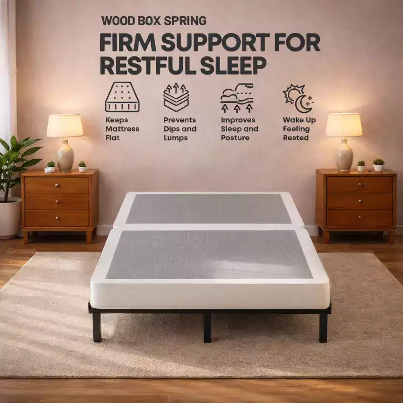 Sommier/support traditionnel à profil bas en bois, entièrement assemblé, de 10 cm pour matelas