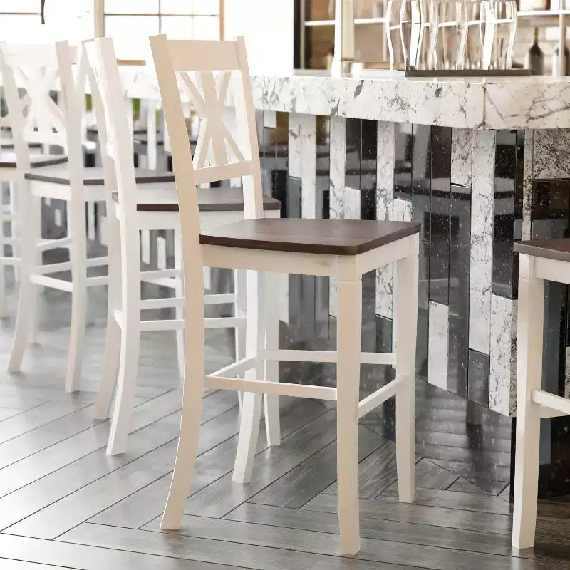 Tabouret de bar à hauteur de comptoir Gwendolyn de qualité commerciale en bois massif style ferme moderne
