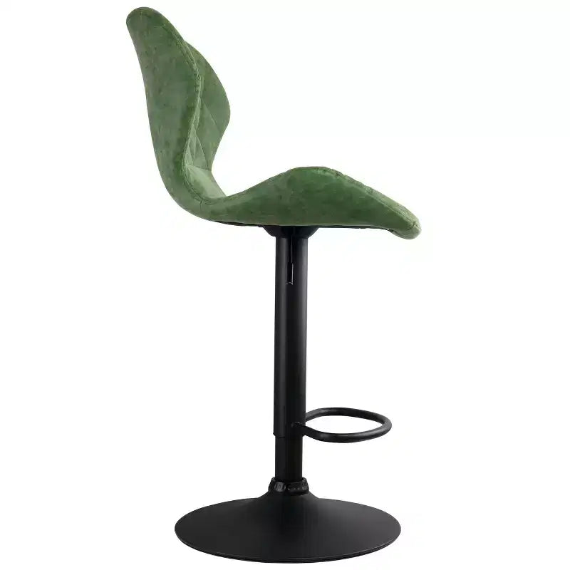 Tabouret de bar vintage réglable en similicuir vert avec piètement noir