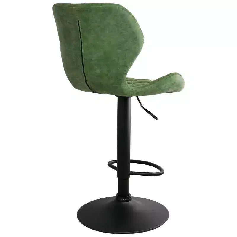 Tabouret de bar vintage réglable en similicuir vert avec piètement noir
