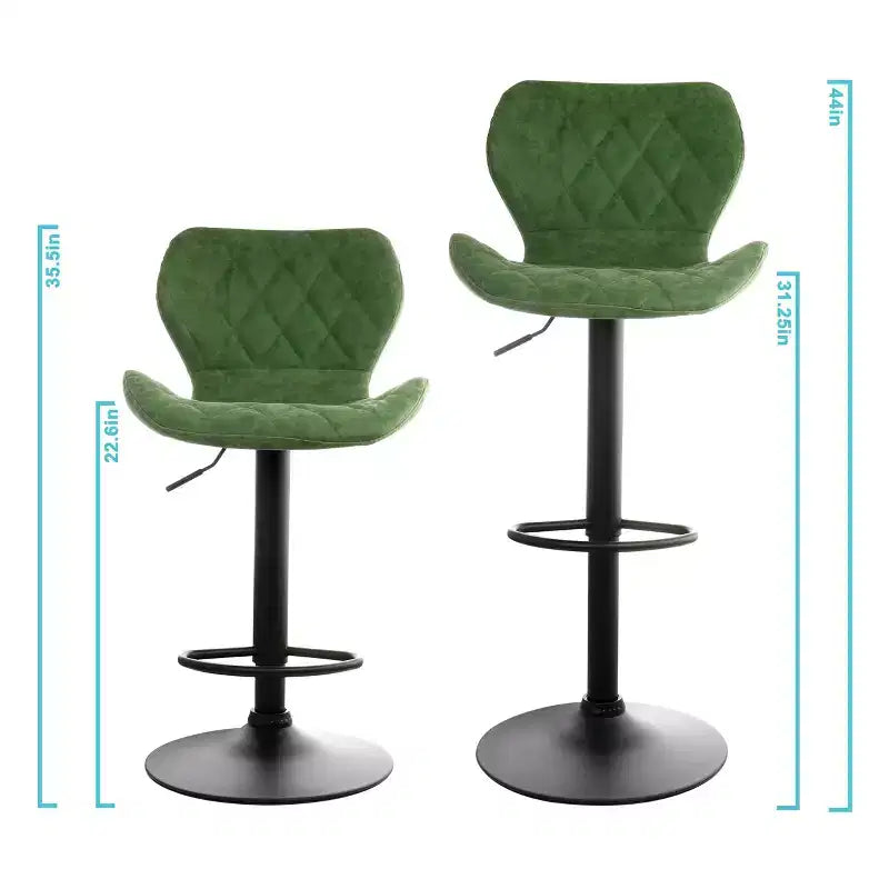 Tabouret de bar vintage réglable en similicuir vert avec piètement noir