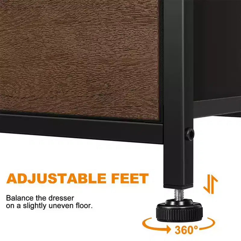 Commode de Rangement 6 Tiroirs à Cadre en Acier avec Dessus Imperméable, Pieds Réglables et Fixation Murale de Sécurité pour Chambre à Coucher