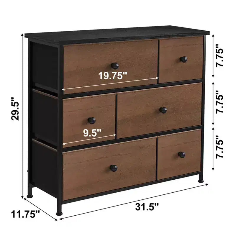 Commode de Rangement 6 Tiroirs à Cadre en Acier avec Dessus Imperméable, Pieds Réglables et Fixation Murale de Sécurité pour Chambre à Coucher