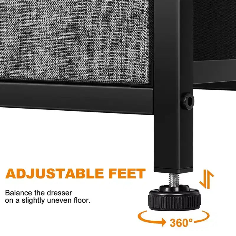 Commode de Rangement 6 Tiroirs à Cadre en Acier avec Dessus Imperméable, Pieds Réglables et Fixation Murale de Sécurité pour Chambre à Coucher