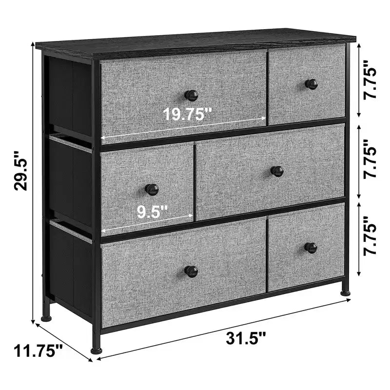 Commode de Rangement 6 Tiroirs à Cadre en Acier avec Dessus Imperméable, Pieds Réglables et Fixation Murale de Sécurité pour Chambre à Coucher
