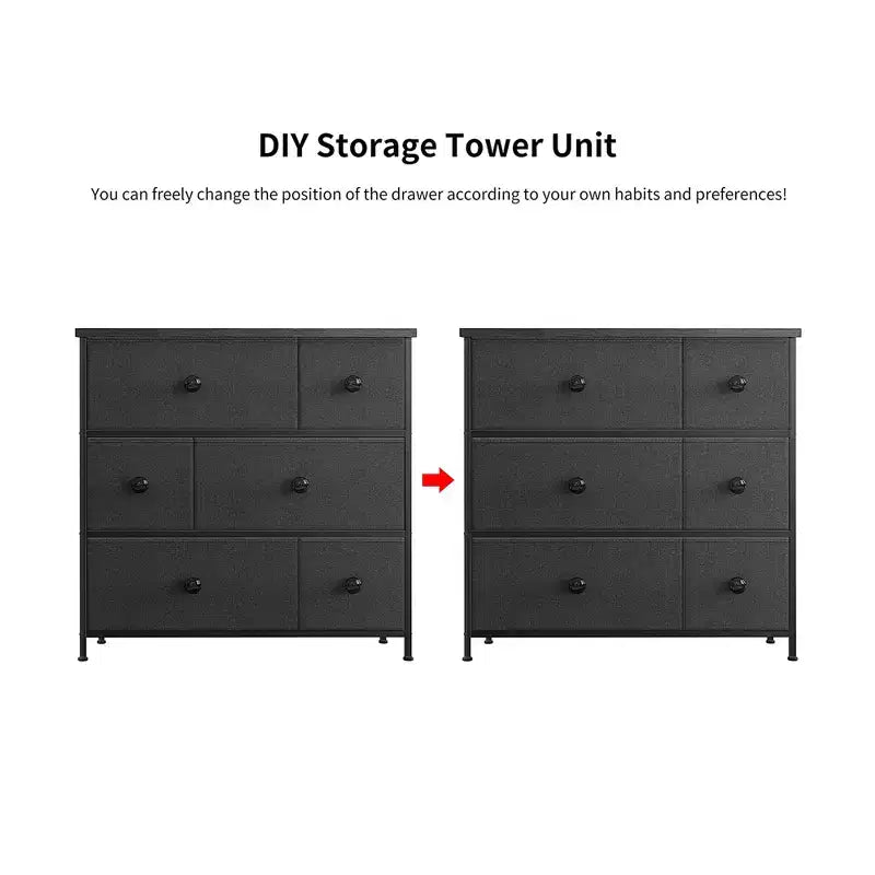 Commode de Rangement 6 Tiroirs à Cadre en Acier avec Dessus Imperméable, Pieds Réglables et Fixation Murale de Sécurité pour Chambre à Coucher
