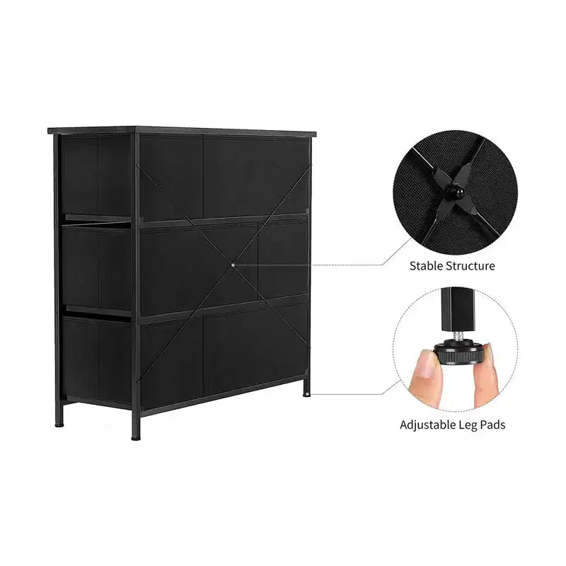 Commode de Rangement 6 Tiroirs à Cadre en Acier avec Dessus Imperméable, Pieds Réglables et Fixation Murale de Sécurité pour Chambre à Coucher
