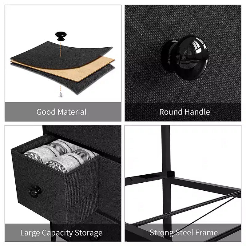 Commode de Rangement 6 Tiroirs à Cadre en Acier avec Dessus Imperméable, Pieds Réglables et Fixation Murale de Sécurité pour Chambre à Coucher